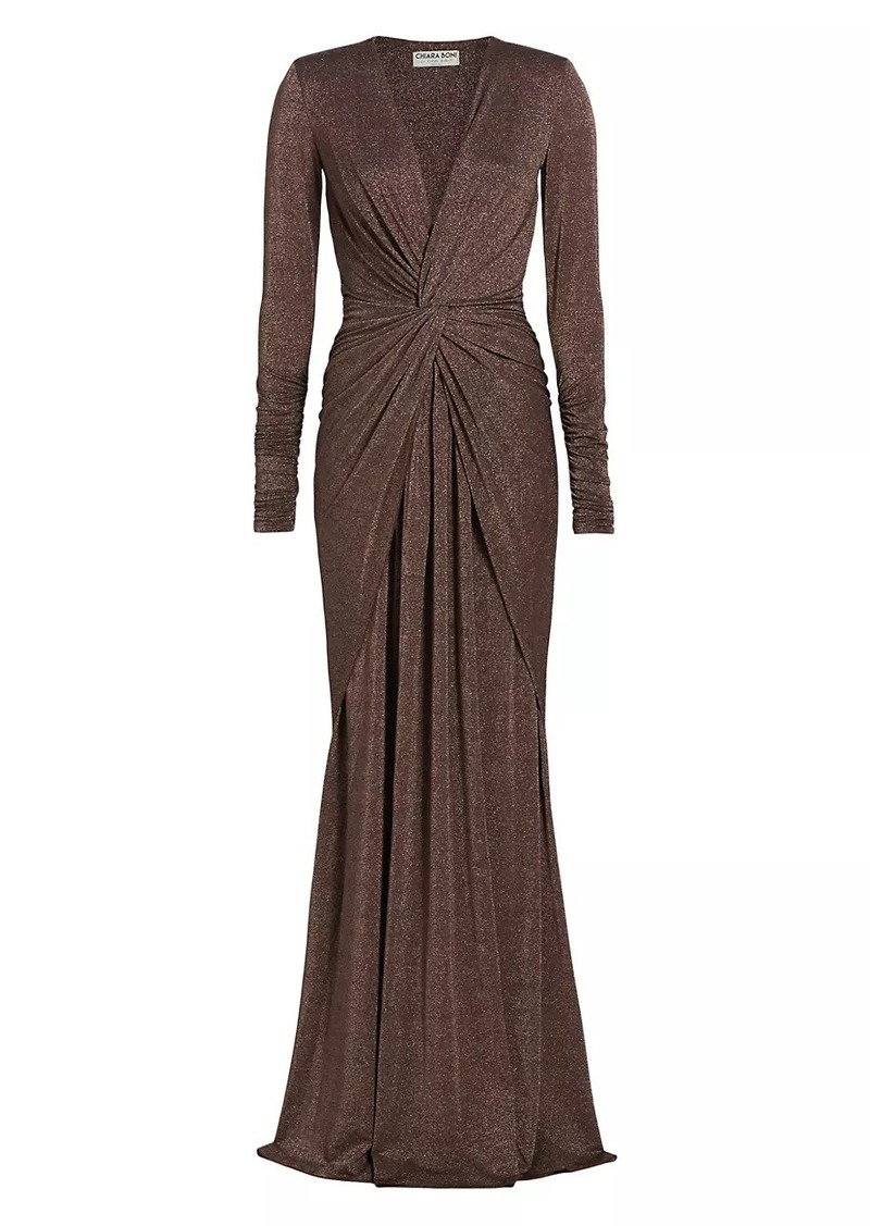 Chiara Boni La Petite Robe Hajar Metallic Jersey Twist-Front Gown