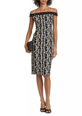 Chiara Boni La Petite Robe Inger Status Print Off-the-Shoulder Cocktail Dress