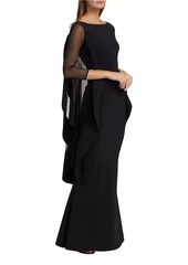 Chiara Boni La Petite Robe Kacey Illusion Mesh Caped Gown