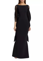 Chiara Boni La Petite Robe Kacey Illusion Mesh Caped Gown