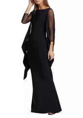 Chiara Boni La Petite Robe Kacey Illusion Mesh Caped Gown