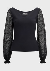 Chiara Boni La Petite Robe Lace-Sleeve Jersey Top