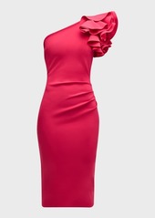 Chiara Boni La Petite Robe One-Shoulder Bodycon Ruffle Midi Dress