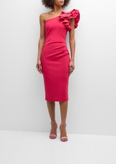 Chiara Boni La Petite Robe One-Shoulder Bodycon Ruffle Midi Dress