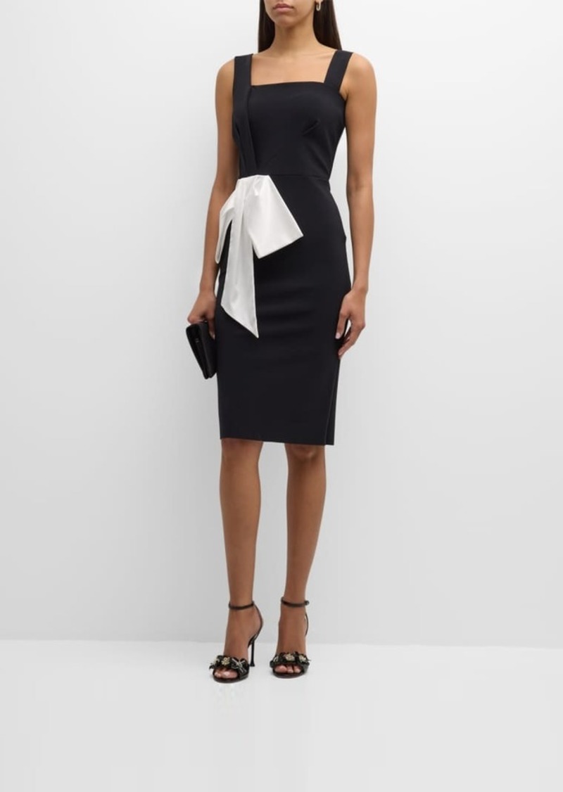 Chiara Boni La Petite Robe Pleated Square-Neck Bodycon Bow Midi Dress