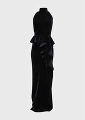 Chiara Boni La Petite Robe Sleeveless Turtleneck Velvet Peplum Gown
