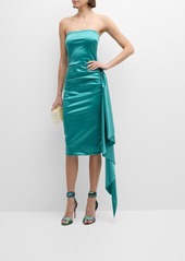 Chiara Boni La Petite Robe Strapless Draped Bodycon Satin Midi Dress