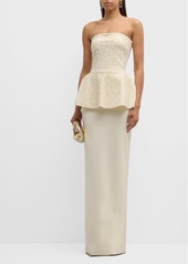 Chiara Boni La Petite Robe Studded Strapless Peplum Column Gown