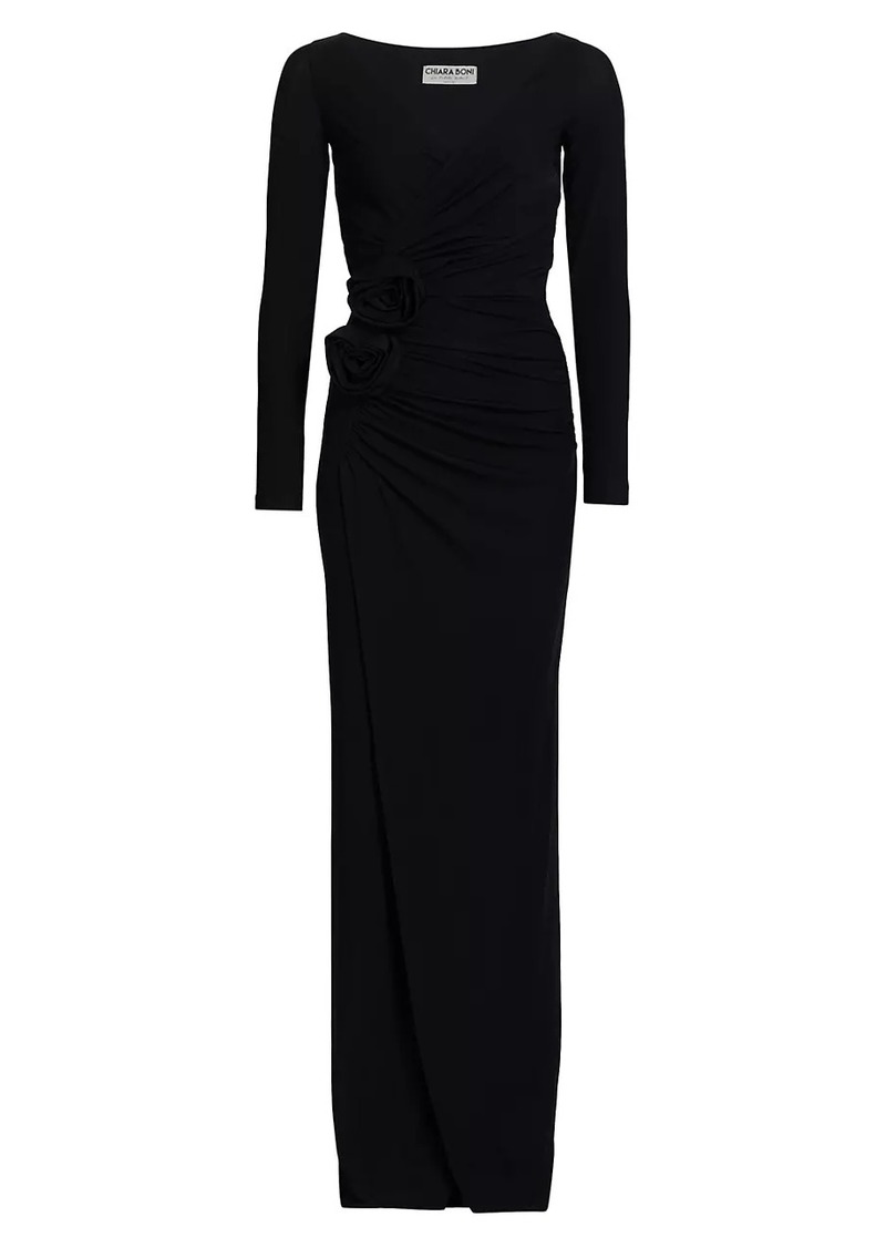 Chiara Boni La Petite Robe Tarcisia Rosette Draped Jersey Gown