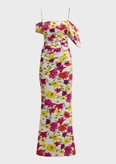 Chiara Boni La Petite Robe Unifila Pleated Floral-Print Trumpet Gown