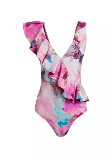 Chiara Boni La Petite Robe Verina Printed Ruffled One-Piece Swimsuit
