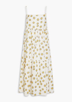 Chinti and Parker - Gathered floral-print linen and cotton-blend midi dress - White - UK 8