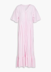 Chinti and Parker - Pleated striped cotton-poplin midi dress - Pink - UK 10