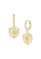 Chloé 14K Gold Vermeil & Cubic Zirconia Floral Charm Huggie Earrings