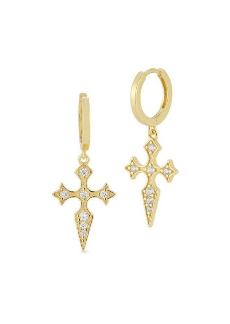 Chloé 14K Goldplated Sterling Silver & Cubic Zirconia Cross Huggie Earrings
