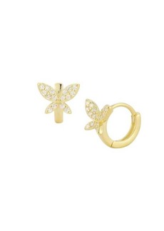 Chloé 14K Sterling Silver & Cubic Zirconia Butterfly Huggie Earrings