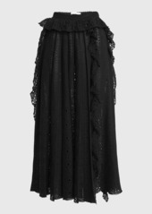 Chloé A-Line Broderie Anglaise Knit Skirt With Cascading Ruffles