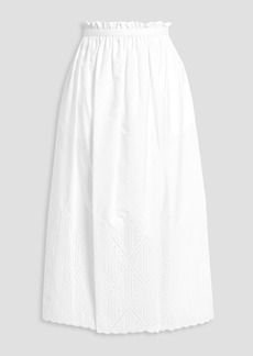 Chloé - Gathered broderie anglaise-trimmed cotton-poplin midi skirt - White - FR 34