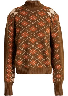 Chloé - Argyle wool and cashmere-blend turtleneck sweater - Brown - XS