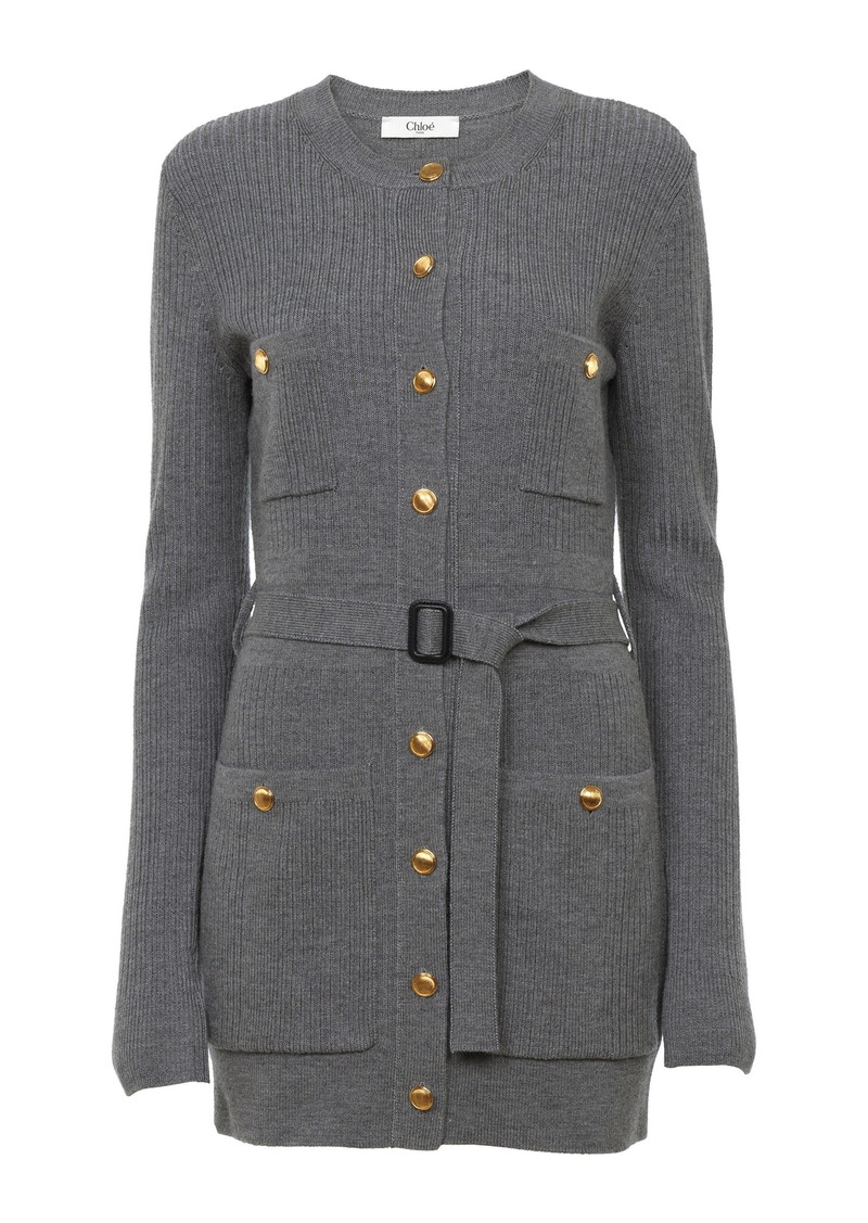 Chloé - Belted Knit Wool Cardigan - Grey - L - Moda Operandi