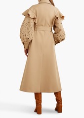 Chloé - Belted ruffled broderie anglaise wool trench coat - Neutral - FR 38
