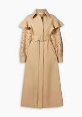 Chloé - Belted ruffled broderie anglaise wool trench coat - Neutral - FR 38