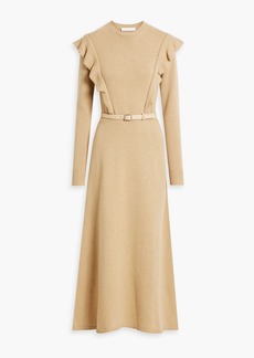 Chloé - Belted ruffled cashmere midi dress - Neutral - XL