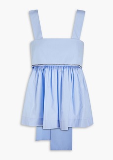 Chloé - Bow-detailed embroidered cotton-poplin top - Blue - FR 40