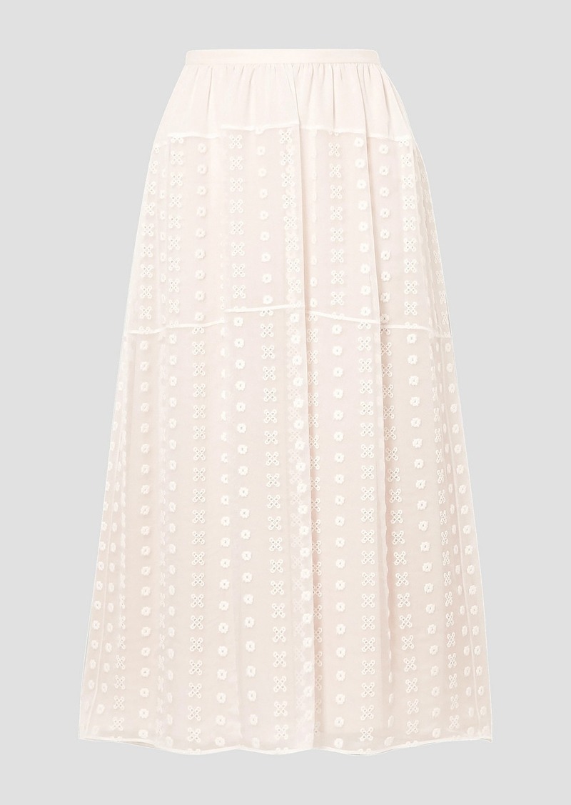 Chloé - Broderie anglaise silk-crepon midi skirt - White - FR 34