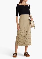 Chloé - Broderie anglaise wool-twill midi skirt - Neutral - FR 34