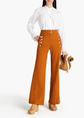 Chloé - Button-embellished wool-blend wide-leg pants - Brown - FR 42