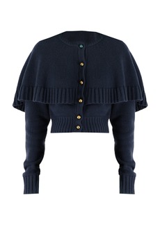 Chloé - Cape-Detailed Knit Wool-Cashmere Cardigan - Navy - M - Moda Operandi