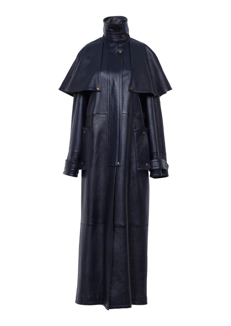 Chloé - Cape-Detailed Leather Trench Coat - Navy - FR 36 - Moda Operandi