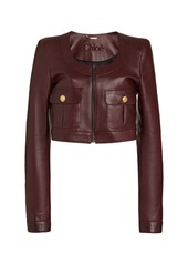 Chloé - Chasseur Cropped Leather Jacket - Burgundy - FR 36 - Moda Operandi