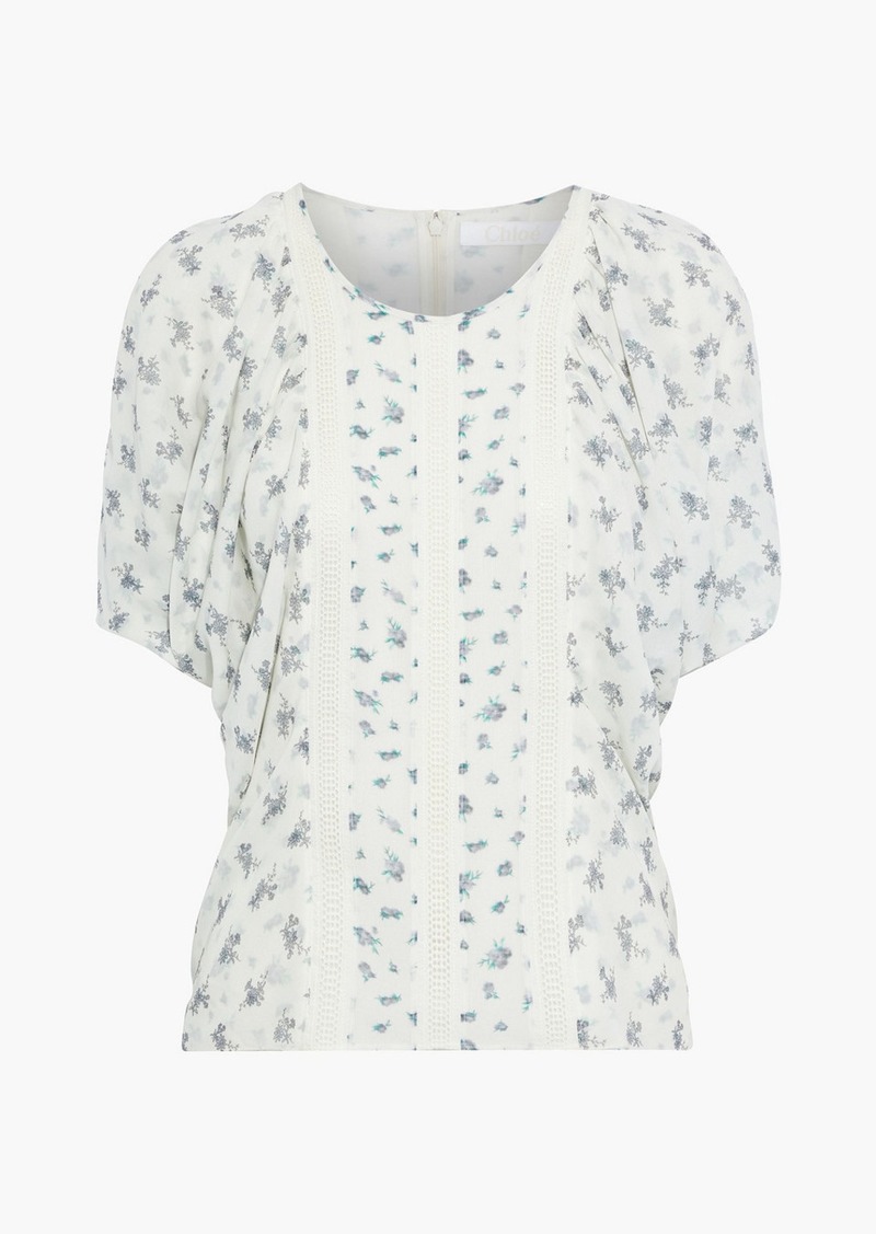 Chloé - Crochet-trimmed floral-print silk-georgette top - White - FR 36