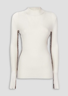 Chloé - Crochet-trimmed ribbed wool turtleneck sweater - White - L