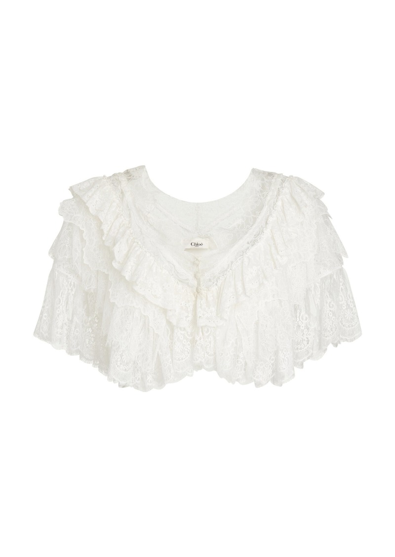 Chloé - Cropped Lace Top - White - FR 38 - Moda Operandi