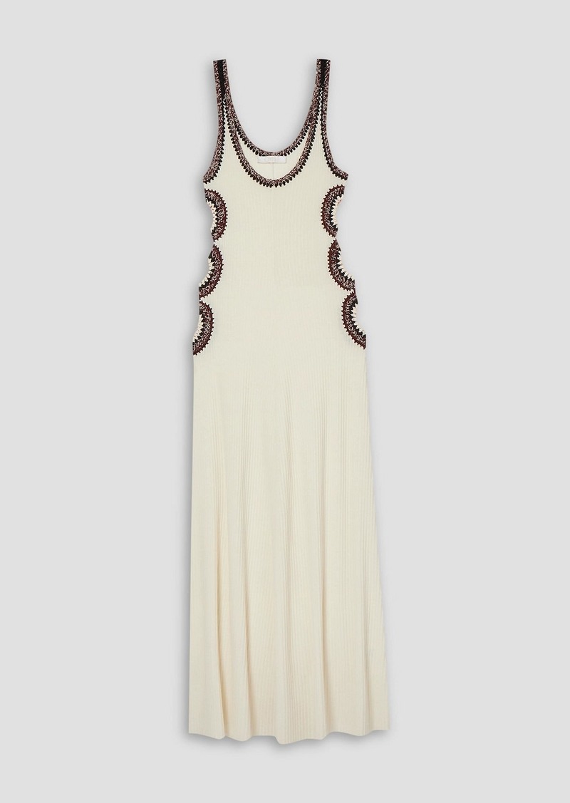 Chloé - Cutout crochet-trimmed ribbed wool maxi dress - White - S