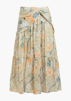 Chloé - Draped floral-print ramie midi skirt - Green - FR 40