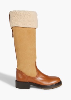 Chloé - Elya leather and shearling knee boots - Brown - EU 36