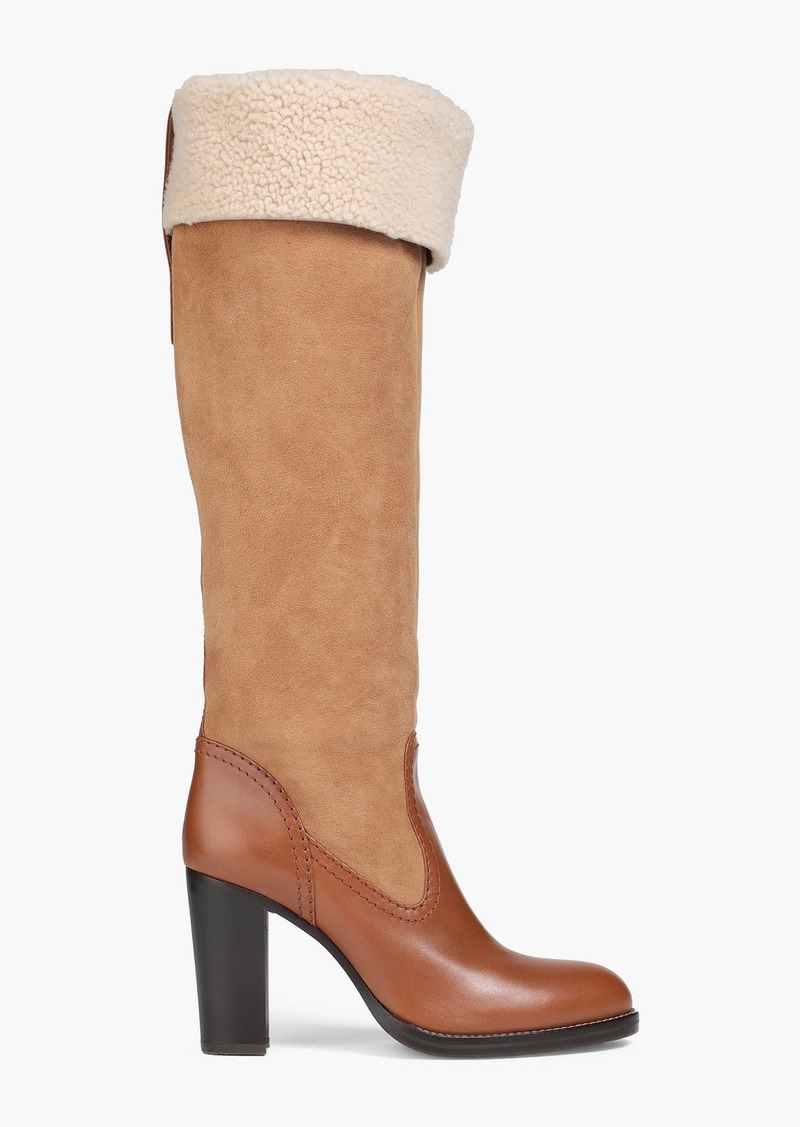 Chloé - Elya leather and shearling knee boots - Neutral - EU 36