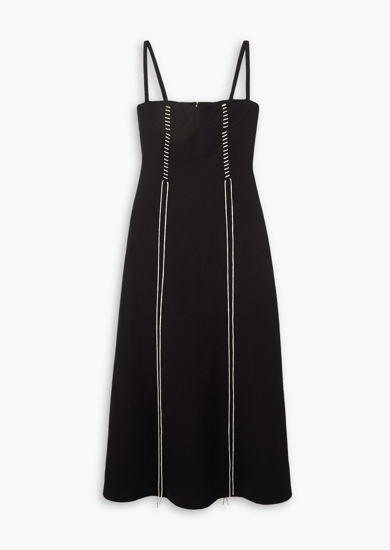Chloé - Embroidered wool and linen-blend midi dress - Black - FR 44