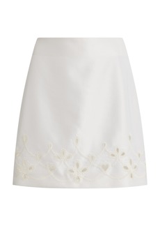 Chloé - Eyelet Cutout Wool-Silk Mini Skirt - White - FR 38 - Moda Operandi