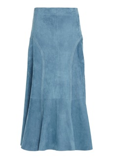 Chloé - Flared Suede Midi Skirt - Blue - FR 38 - Moda Operandi