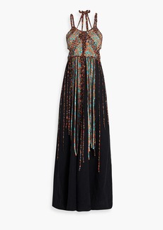 Chloé - Fringed woven silk and linen halterneck maxi dress - Black - FR 36