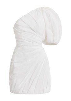 Chloé - Gathered Asymmetric Ramie Mini Dress - White - FR 38 - Moda Operandi