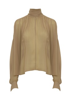 Chloé - Gathered Organic Silk Georgette Top - Khaki - FR 36 - Moda Operandi