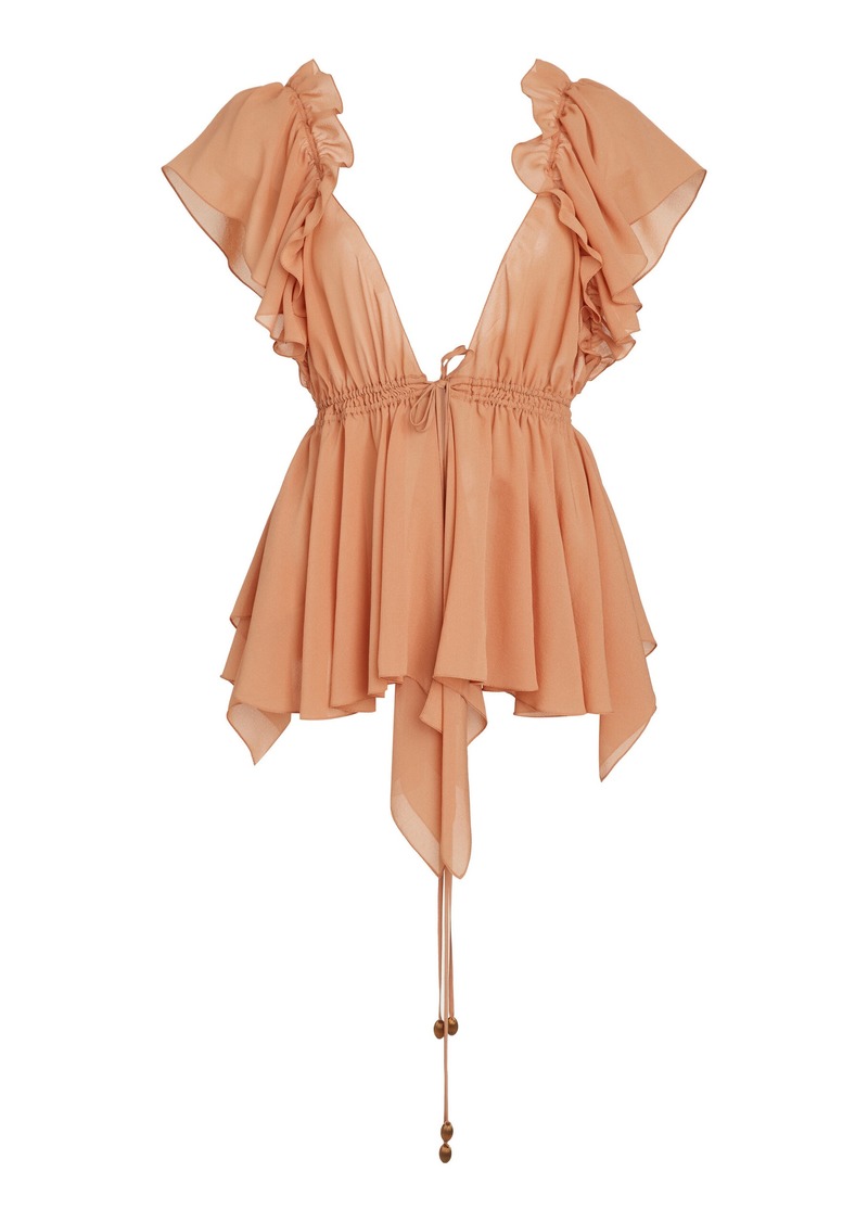 Chloé - Gathered Silk-Georgette Top - Neutral - FR 36 - Moda Operandi