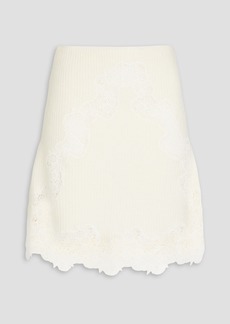 Chloé - Guipure lace-trimmed ribbed wool mini skirt - White - FR 34