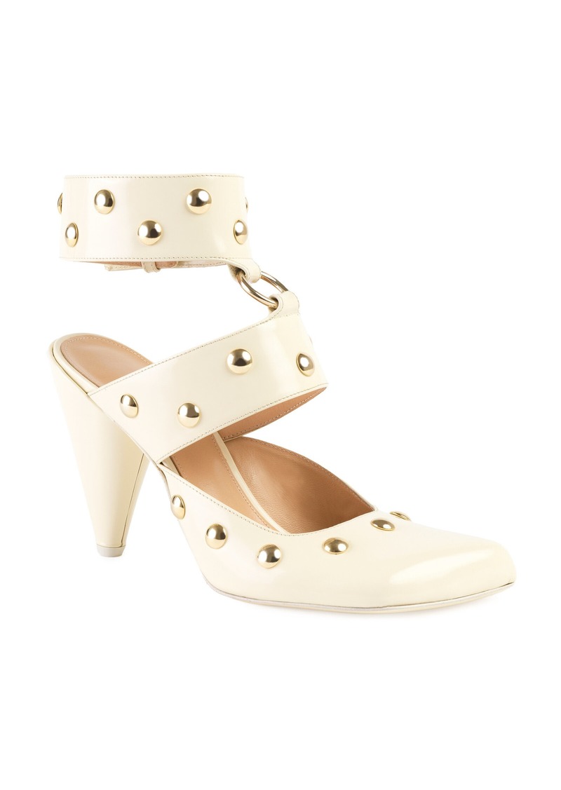 Chloé - Jade Stud Embellished Leather Pumps - White - IT 38.5 - Moda Operandi